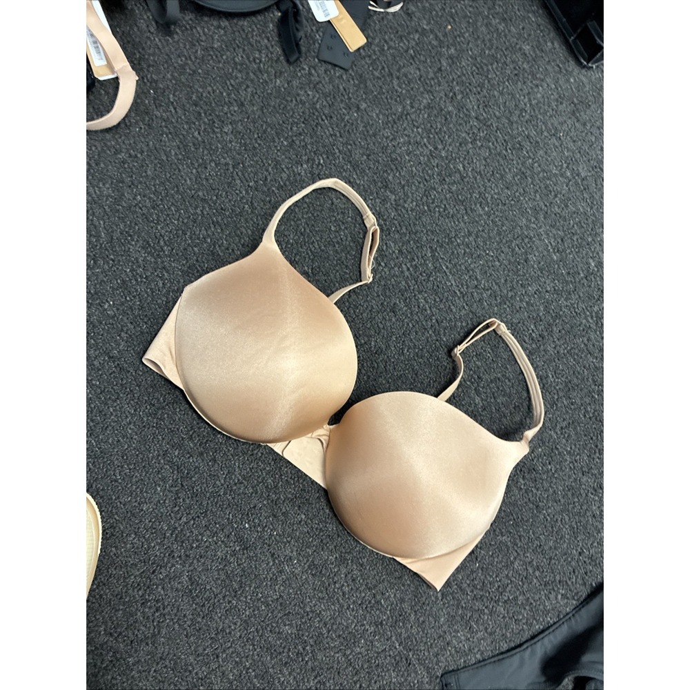 NWT Skims Ultimate Pushup Plunge Bra Satin Nude Sand Color SZ 36D Soft Underwire